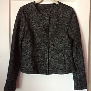 Ann Taylor Wool Blend Boucle Black Tweed Jacket 8